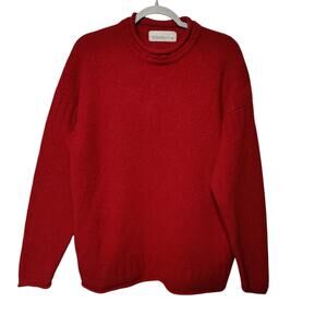 Irelands Eye Women's Size XL Red Roll Hem Wool Silk Blend Sweater Cozy Chunky